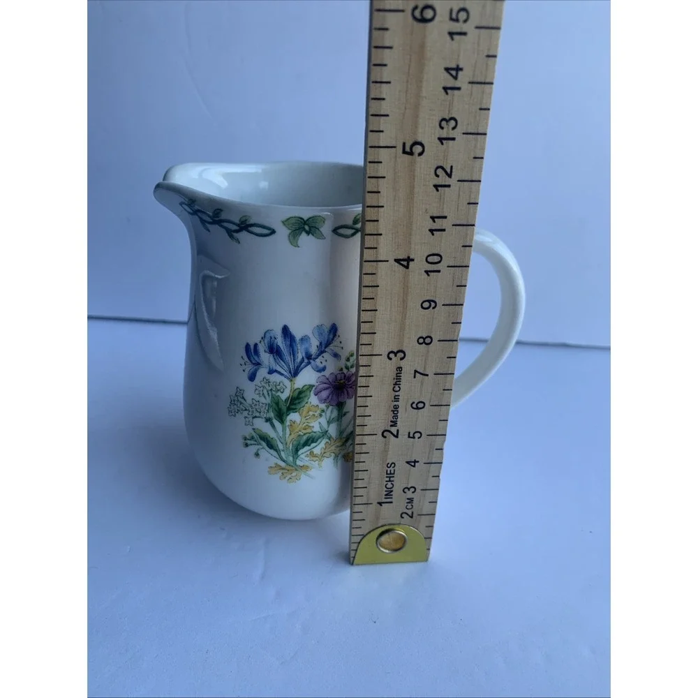 Thomson Pottery Floral Garden Creamer Pitcher White Ceramic‎ Cottage Aesthetic